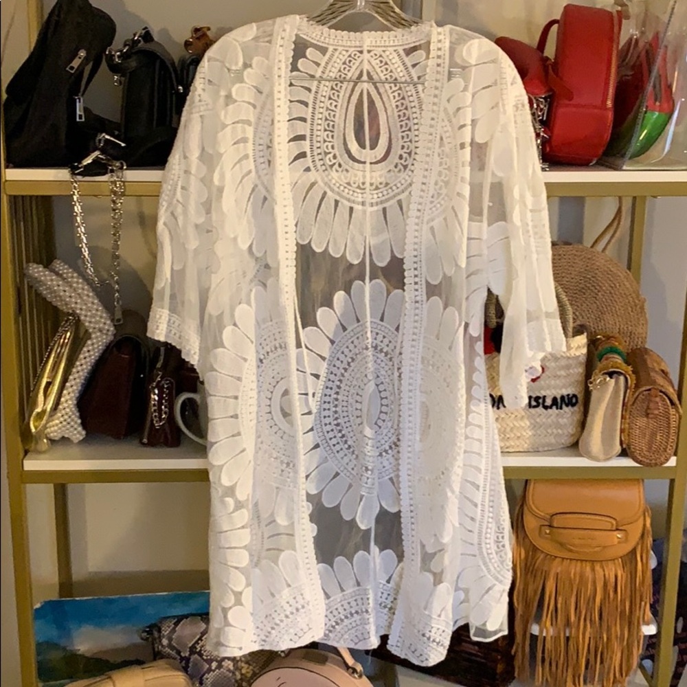 Boho lace swim coverup